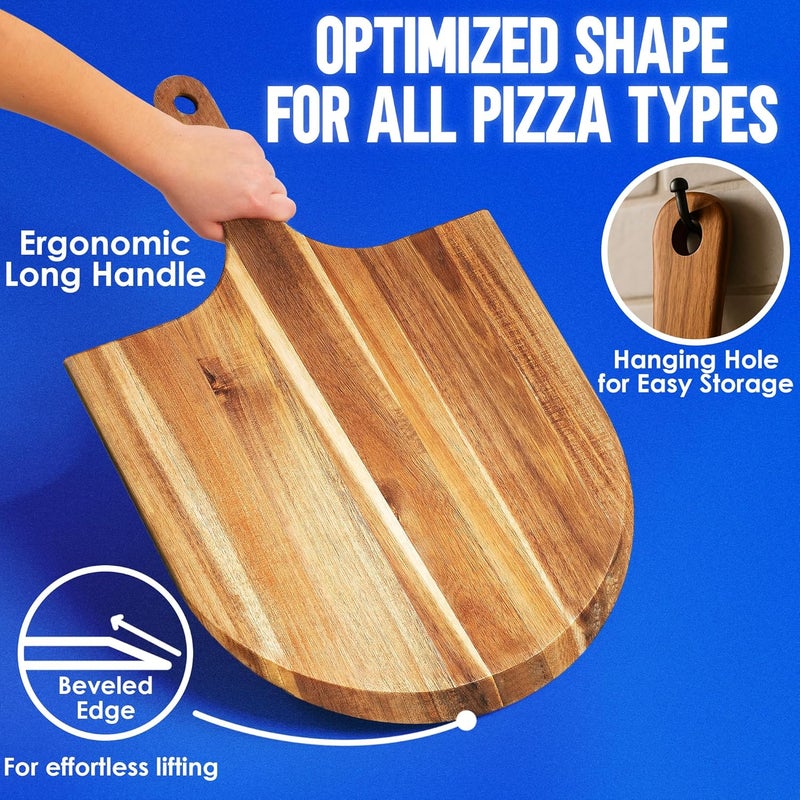kitchen-star 16-Inch Acacia Wood Pizza Peel – Extra Large Wooden Cutting & Serving Board with Handle – Natural Oil Finish – Ideal Pizza Oven Accessory for Easy Sliding & Prep - Image 3