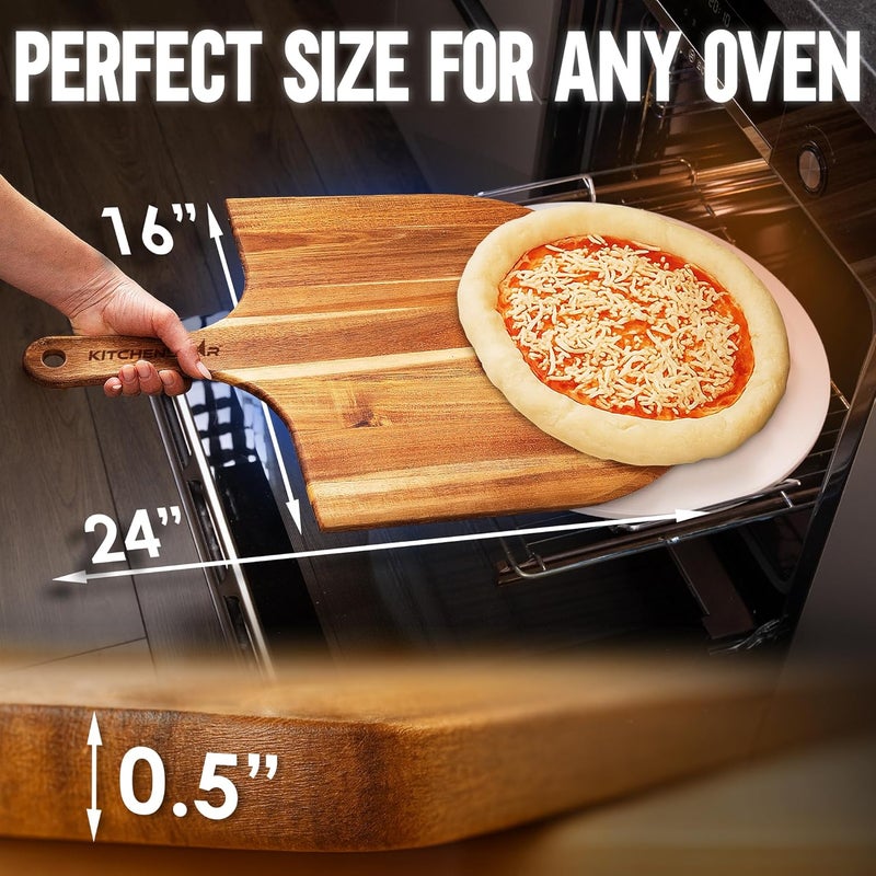 kitchen-star 16-Inch Acacia Wood Pizza Peel – Extra Large Wooden Cutting & Serving Board with Handle – Natural Oil Finish – Ideal Pizza Oven Accessory for Easy Sliding & Prep - Image 2