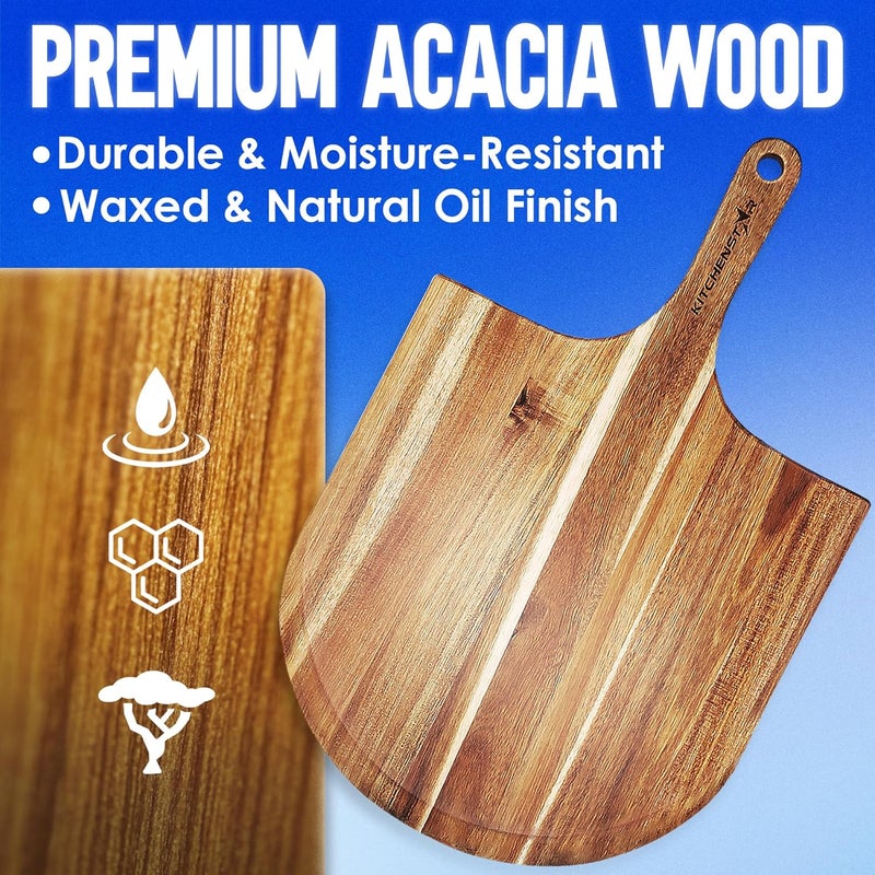 kitchen-star 16-Inch Acacia Wood Pizza Peel – Extra Large Wooden Cutting & Serving Board with Handle – Natural Oil Finish – Ideal Pizza Oven Accessory for Easy Sliding & Prep - Image 4