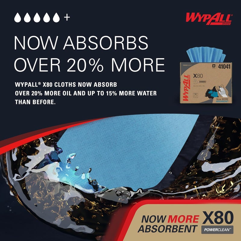 Wypall KCC41041 X80 Heavy Duty Reusable Wipes - 160 Sheets in Brag Box, Blue - Image 4