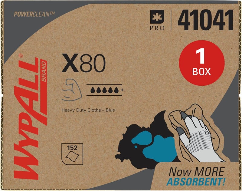 Wypall KCC41041 X80 Heavy Duty Reusable Wipes - 160 Sheets in Brag Box, Blue - Image 1