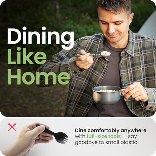 Orblue 4-in-1 Camping Utensils, 2-Pack - Portable Stainless Steel Spoon, Fork, Knife & Bottle Opener Combo Set - Travel, Backpacking Cutlery Multitool, Gray - Image 5