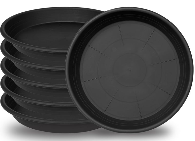 Grjoprt 6 Pack Plant Saucer Plant Tray, 4 6 8 10 12 13 15 17 19 inch Plant Trays for Pots, Heavy Duty Plant Trays for Indoors no Holes, Plastic Plant Saucer for Planter, Bird Bath Bowls (6", Black) - Image 1