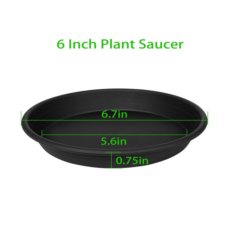 Grjoprt 6 Pack Plant Saucer Plant Tray, 4 6 8 10 12 13 15 17 19 inch Plant Trays for Pots, Heavy Duty Plant Trays for Indoors no Holes, Plastic Plant Saucer for Planter, Bird Bath Bowls (6", Black) - Image 2