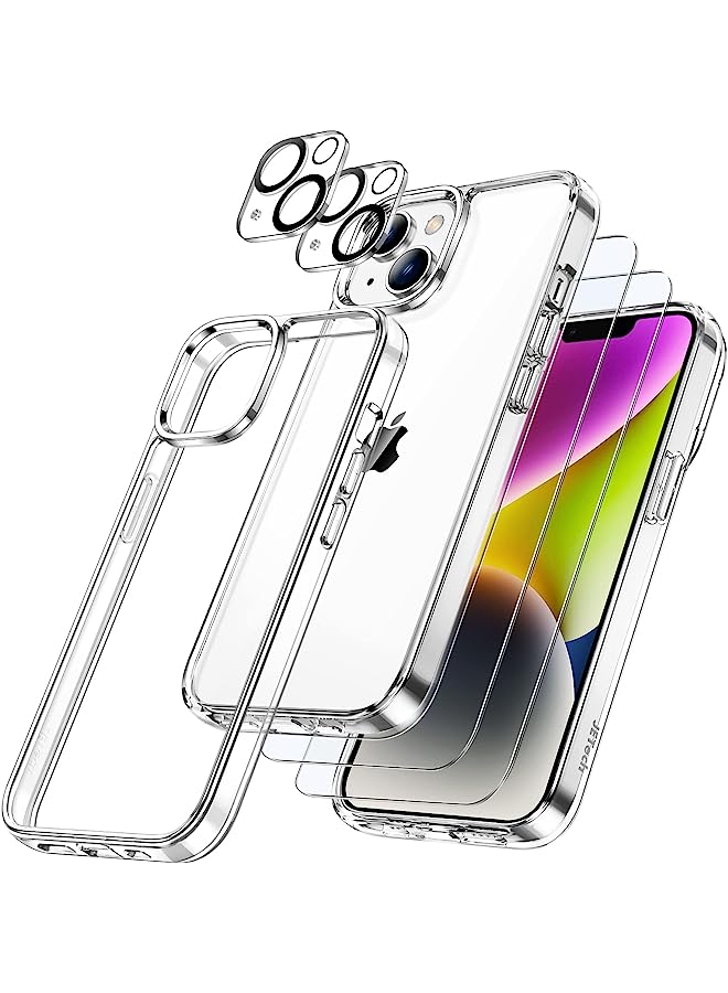 Jetech 3 In 1 Case For Iphone 14 6.1-Inch, With 2-Pack Screen Protector And Camera Lens Protector, Non-Yellowing Shockproof Bumper Phone Cover, Full Coverage Tempered Glass Film (Clear) - Image 1