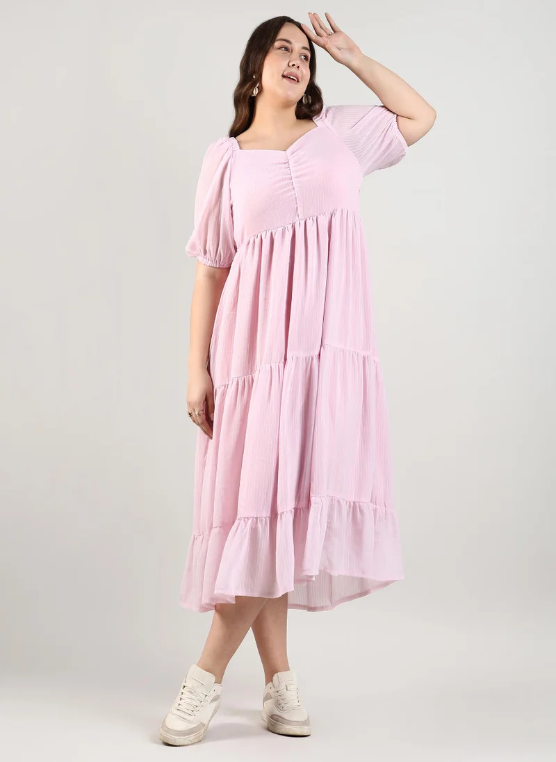 Instafab Plus Textured Striped Midi Dress