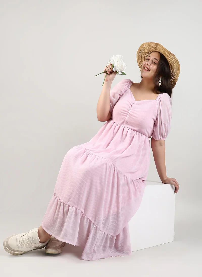 Instafab Plus Textured Striped Midi Dress