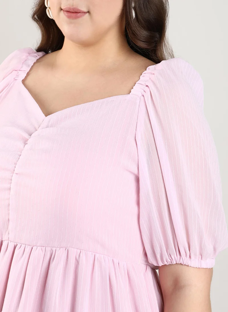 Instafab Plus Textured Striped Midi Dress