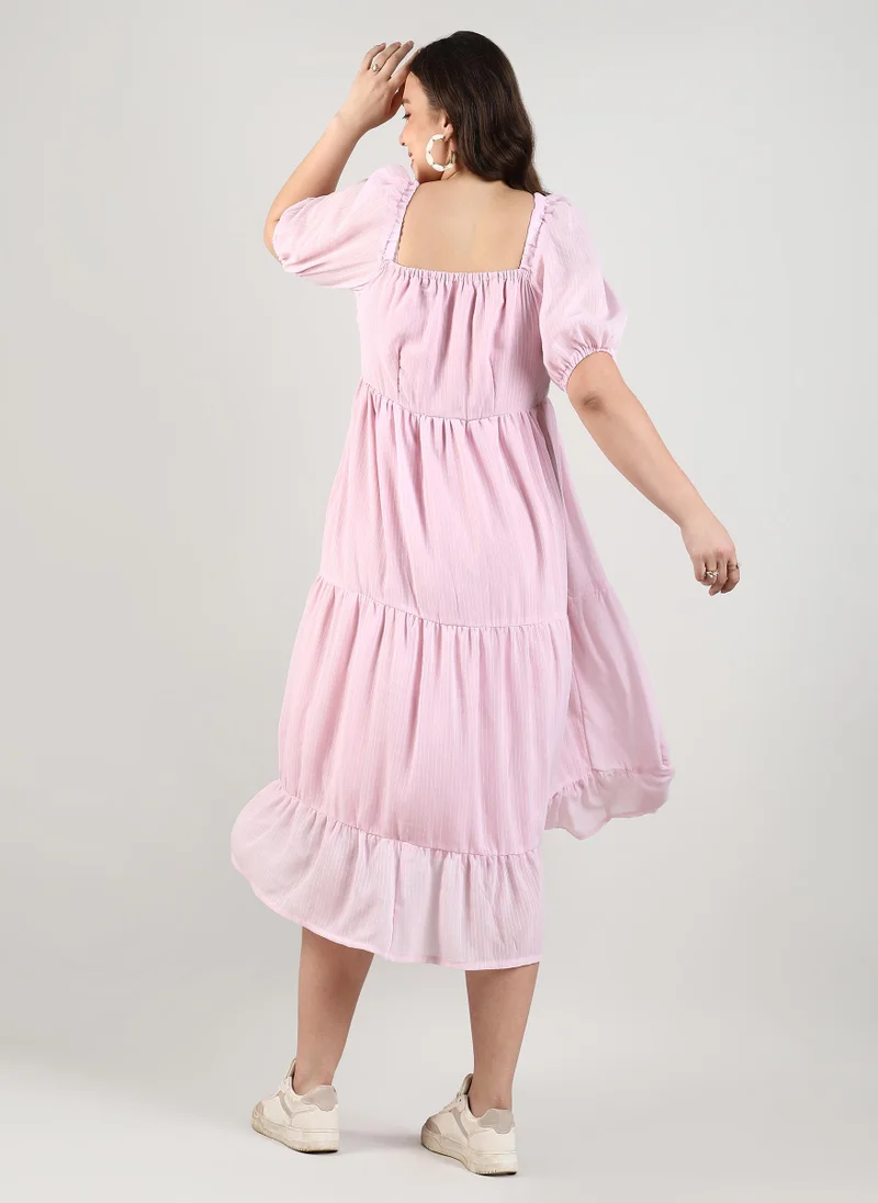 Instafab Plus Textured Striped Midi Dress