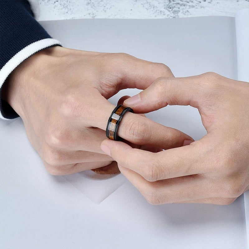 King Will Titanium Wedding Band for Men-8mm Black Titanium Men Ring with Koa Wood Inlay, Wooden Wedding Band Ring for Men Women Comfort Fit Size 9.5 - Image 5