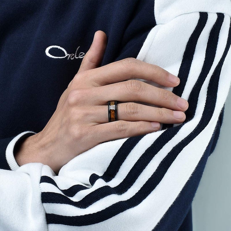 King Will Titanium Wedding Band for Men-8mm Black Titanium Men Ring with Koa Wood Inlay, Wooden Wedding Band Ring for Men Women Comfort Fit Size 9.5 - Image 4