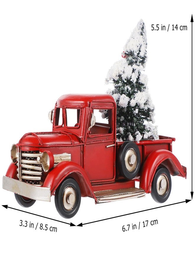 TOYANDONA 1pcs Christmas Vintage Red Truck with Mini Christmas Trees Ornaments, Red Metal Vintage Truck for s Decoration Table Decoration - Image 2