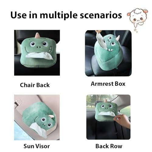 Pivdo® Car Tissue Paper Holder Different Animal Cartoon Faces Portable Napkin Car Tissue Box for Car Interior Accessories (Green) - Image 4