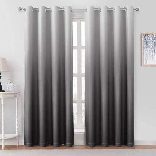 HOMEIDEAS Grey Gray Ombre Blackout Curtains 52 X 84 Inch Length Gradient Room Darkening Thermal Insulated Energy Saving Grommet 2 Panels Window Drapes for Living Room, Bedroom - Image 1