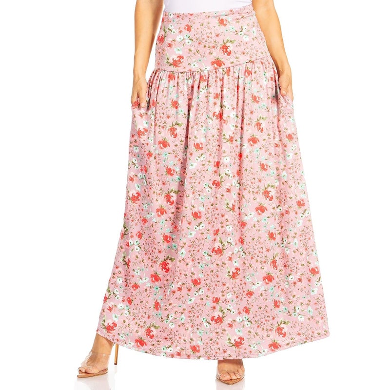 Simlu Mauve Blush Floral Skirts for Women Ankle Length Skirt Casual Long Skirt High Waisted Maxi Skirt Reg and Plus Size Skirt Long Skirt (Size Small, Mauve Blush Floral) - Image 1