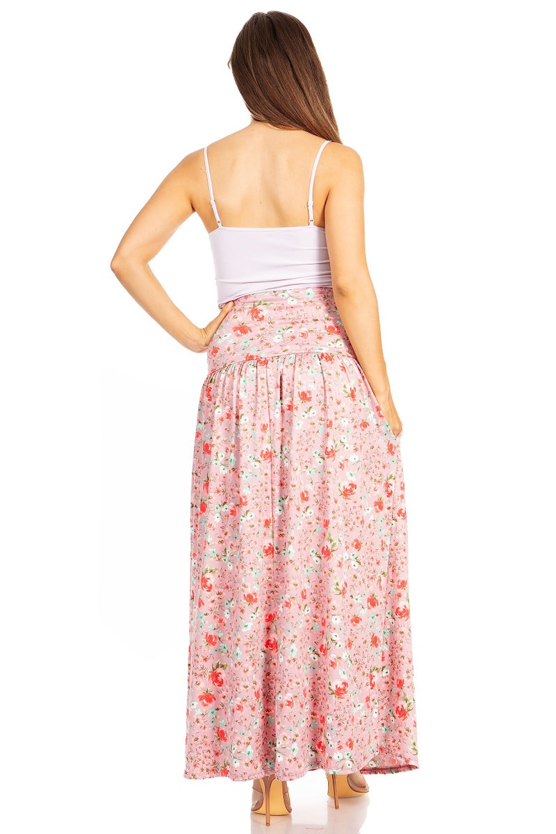 Simlu Mauve Blush Floral Skirts for Women Ankle Length Skirt Casual Long Skirt High Waisted Maxi Skirt Reg and Plus Size Skirt Long Skirt (Size Small, Mauve Blush Floral) - Image 4