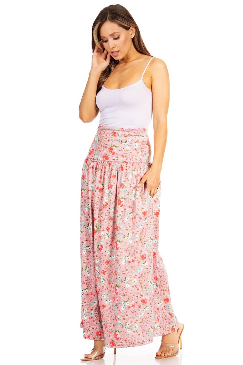 Simlu Mauve Blush Floral Skirts for Women Ankle Length Skirt Casual Long Skirt High Waisted Maxi Skirt Reg and Plus Size Skirt Long Skirt (Size Small, Mauve Blush Floral) - Image 3