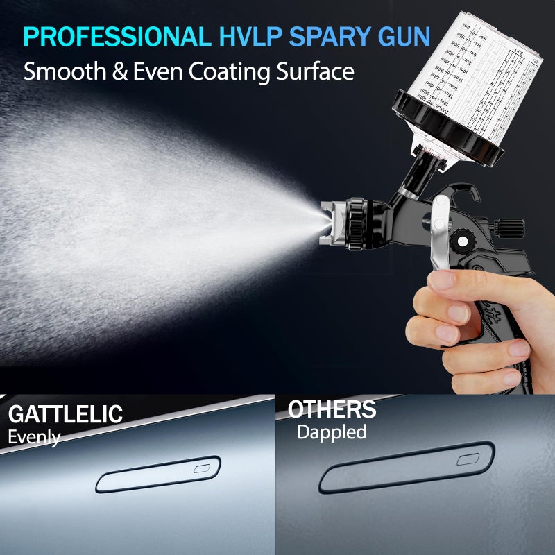 GATTLELIC HVLP Air Spray Gun with 1.4/1.7/2mm Nozzles & Air Compressor Regulator, Air Spray Paint Gun w/10pcs 600cc Mixing Cup and Lids, Automotive Paint Sprayer for Car, House Painting, Furniture - Image 3