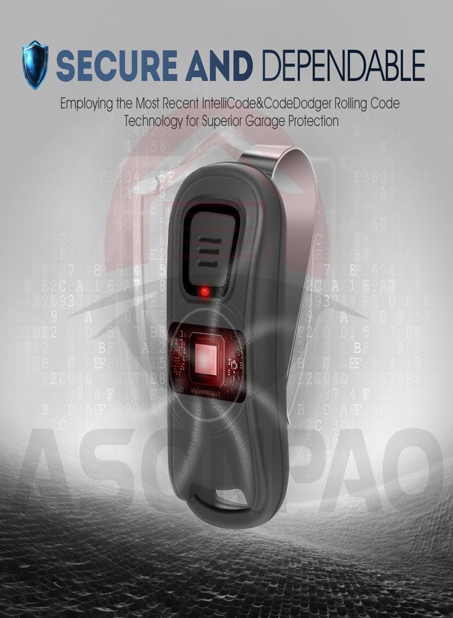 ASONPAO جهاز تحكم عن بعد ASONPAO 2 Mini لـ GIT-1/ACSCTG النوع 1/ACSCTO النوع 1 Intelli-Code Genie وفتح باب المرآب العلوي، رمادي اللون - Image 4