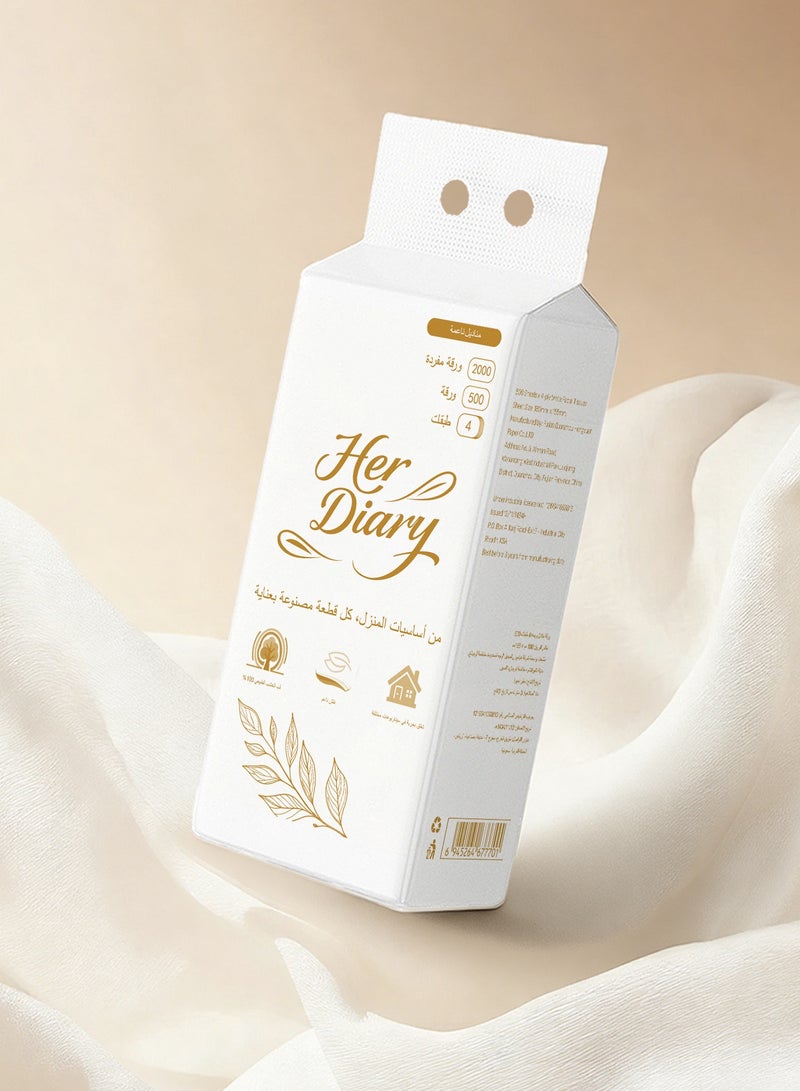 Her Diary 4-Ply Hanging Facial Tissues, 2000 Sheets (500 Pulls), Space-Saving Wall-Mounted Dispenser with Decorative Print, Ultra Soft & Strong for Car, Bathroom, and Kitchen - Image 1
