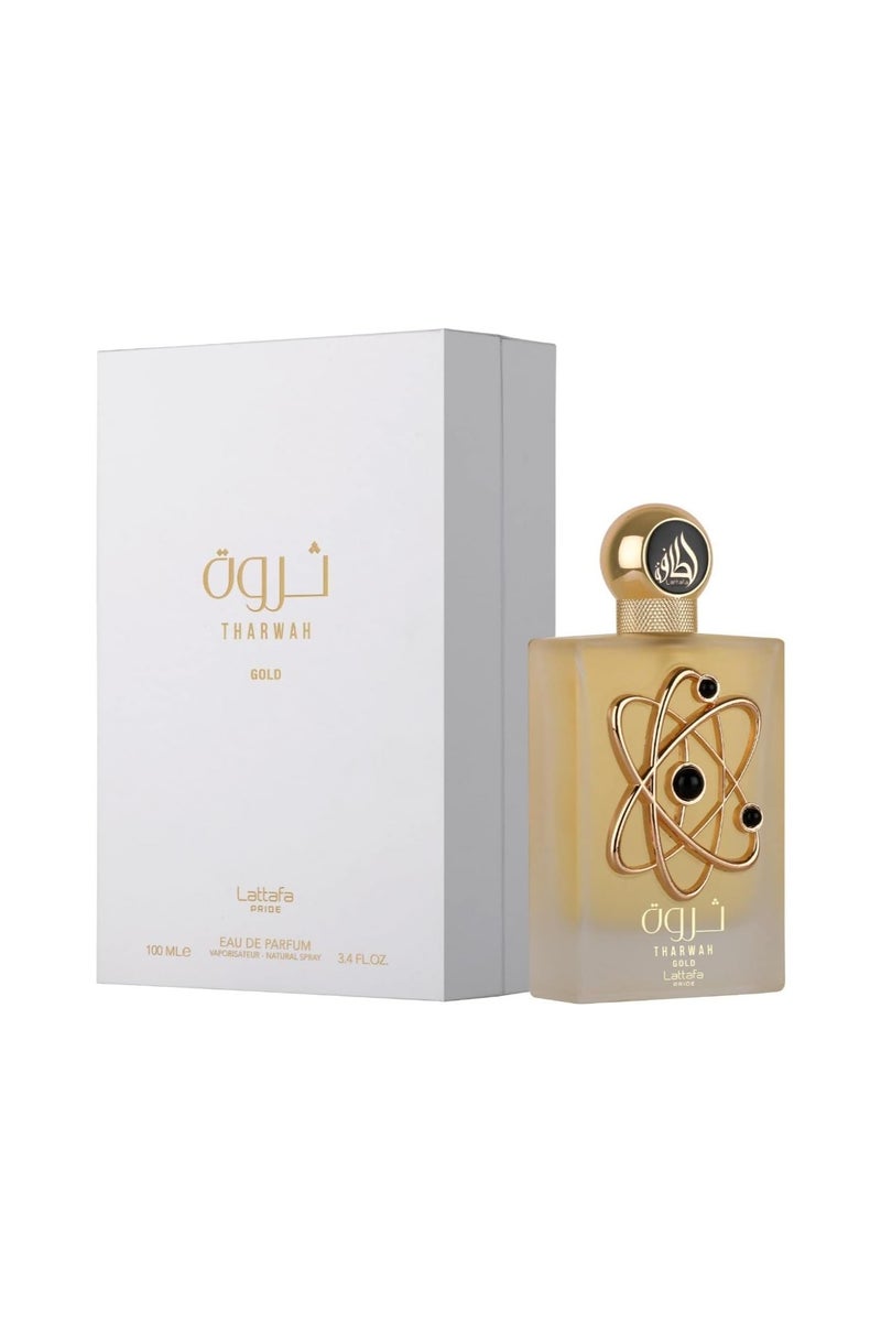 Lattafa Tharwah Gold for Unisex Eau de Parfum Spray, 3.4 Ounce - Image 1