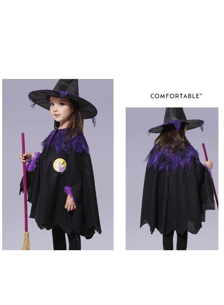 Golden Costumes for Girls Witch Cloak Costume with Hat & Broom  Kids Fancy Party Dress Up Outfit Stage Performance Costume for  Birthday and Party(130cm) - Image 3