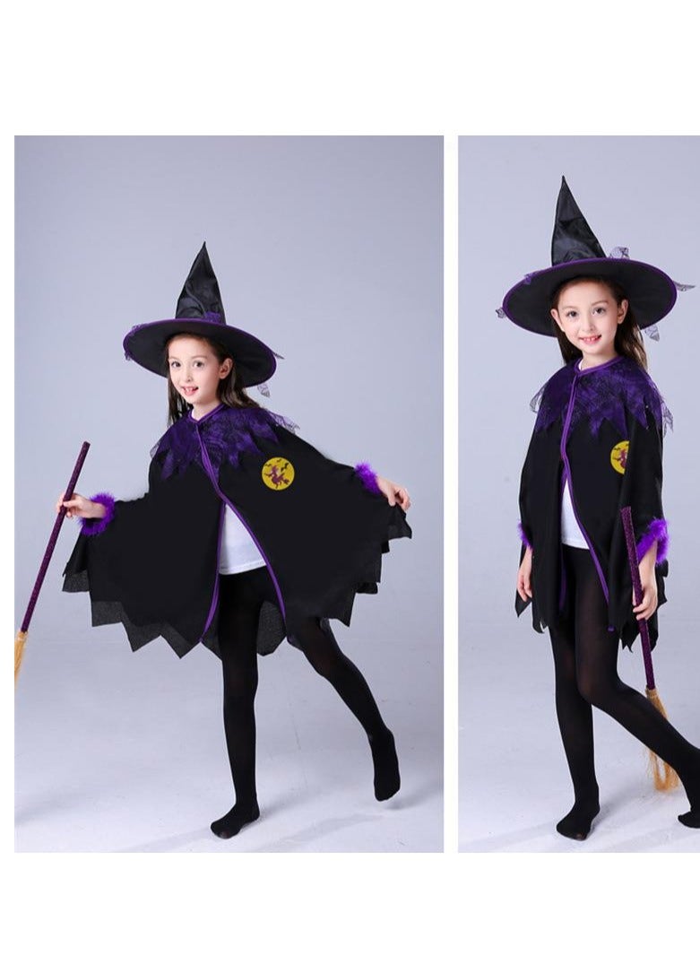 Golden Costumes for Girls Witch Cloak Costume with Hat & Broom  Kids Fancy Party Dress Up Outfit Stage Performance Costume for  Birthday and Party(130cm) - Image 4