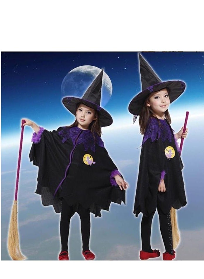 Golden Costumes for Girls Witch Cloak Costume with Hat & Broom  Kids Fancy Party Dress Up Outfit Stage Performance Costume for  Birthday and Party(130cm) - Image 5
