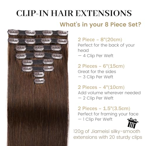 Jiameisi Clip in Hair Extensions Real Human Hair 14inch Remy Human Hair Extensions Double Weft 120g 8pcs Natural Straight Clip ins for Women Ideal for Daily Party 4 Medium Brown - Image 3