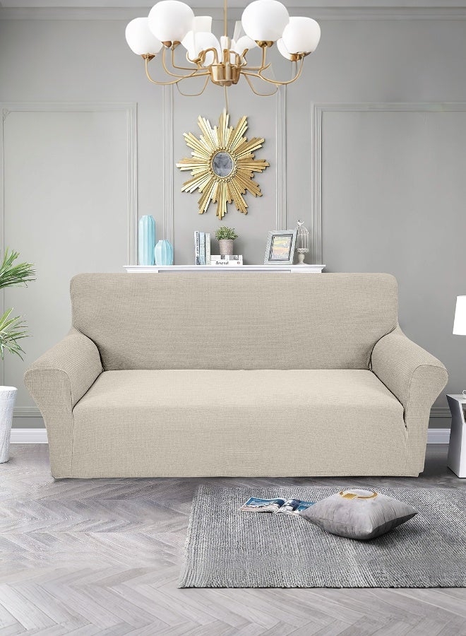 Noon East Stretch Fit Texture Sofa Cover with Elastic Bottom, Soft Slipcover Fabric - Great for Furniture Protection, Washable & Dog/Cats Friendly - 3 Seater (180-230 cm) - Creme - Image 1
