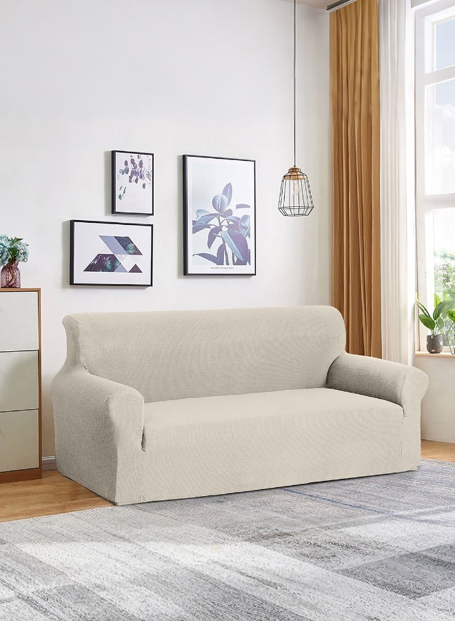 Noon East Stretch Fit Texture Sofa Cover with Elastic Bottom, Soft Slipcover Fabric - Great for Furniture Protection, Washable & Dog/Cats Friendly - 3 Seater (180-230 cm) - Creme - Image 2