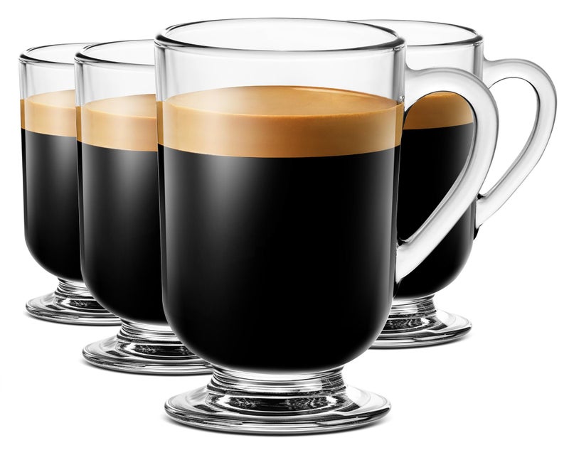 LUXU Irish Glass Coffee Mugs Set of 4Latte CupsClear Coffee Mug 105 OZ Glass Mugs With Handles for Hot Beverages Clear Mug for Tea Cappuccino LatteJuiceMilk Hot Chocolate Mugs