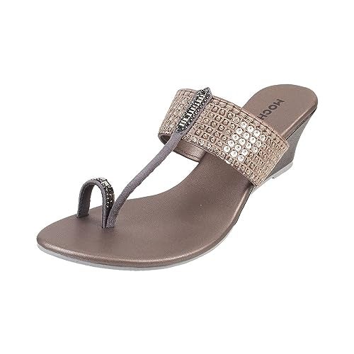 Mochi Women Gunmetal Ethnicwear Wedge Heel Sandal UK/6 EU/39 (32-574) - Image 1