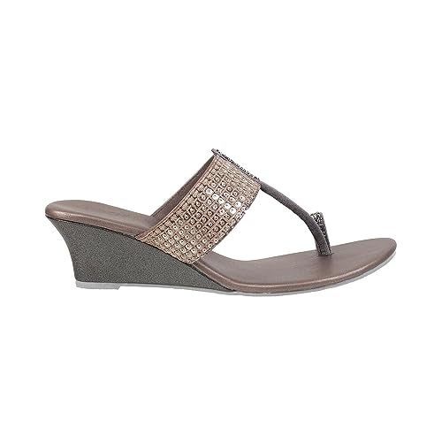 Mochi Women Gunmetal Ethnicwear Wedge Heel Sandal UK/6 EU/39 (32-574) - Image 3