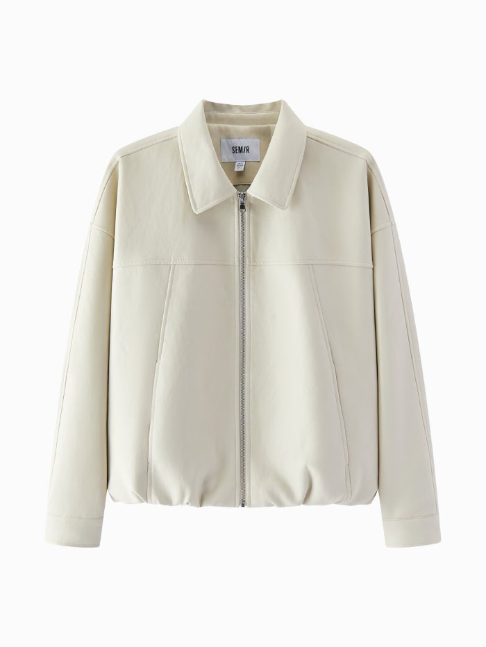 سيمير جاكيت بسحاب من الجلد الصناعي للنساء - Image 2