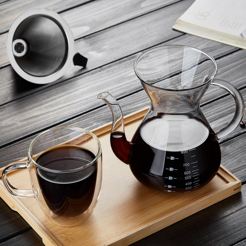 Unbreakable - Pour Over Coffee Maker with Double Stainless Filter 27 fl oz, Thickened Heat-Resistant Borosilicate Glass Pour Over Coffee Dripper, Stovetop Safe - Image 5