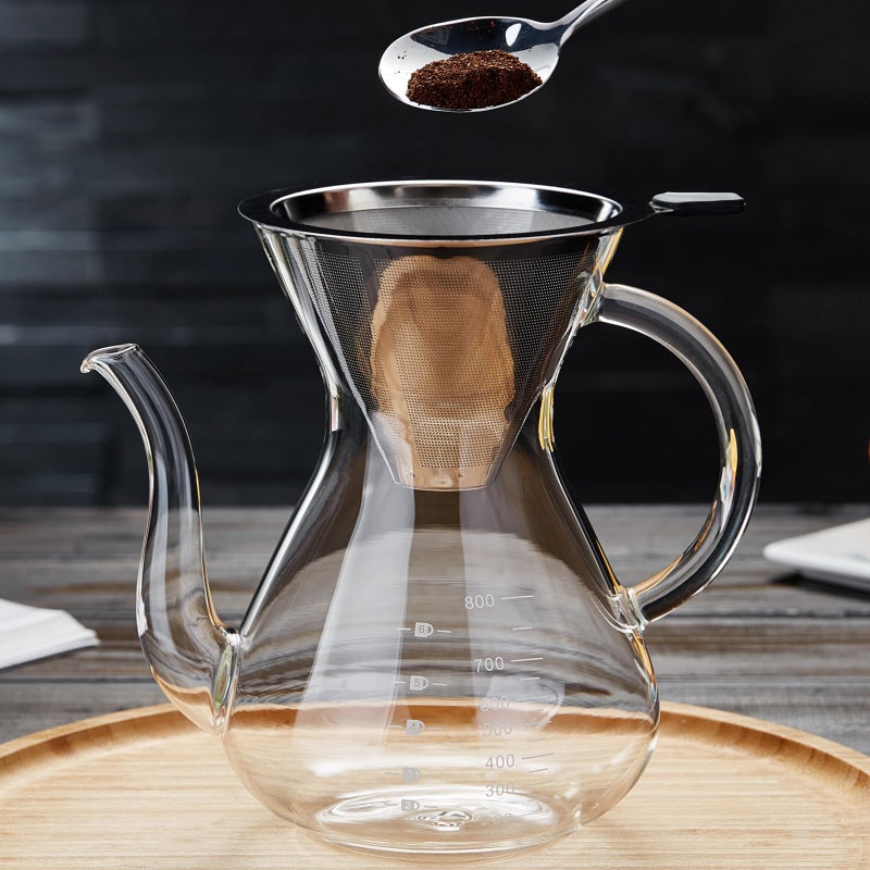 Unbreakable - Pour Over Coffee Maker with Double Stainless Filter 27 fl oz, Thickened Heat-Resistant Borosilicate Glass Pour Over Coffee Dripper, Stovetop Safe - Image 2