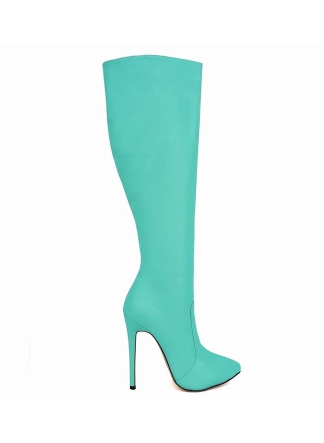 Loquat New autumn and winter style slimming knee-high stiletto heel boots the heel height 10 cm and the shaft length 50 cm Green  - Image 1