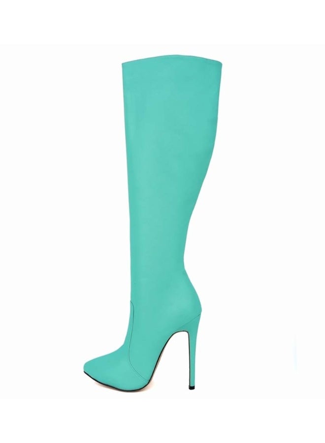 Loquat New autumn and winter style slimming knee-high stiletto heel boots the heel height 10 cm and the shaft length 50 cm Green  - Image 2