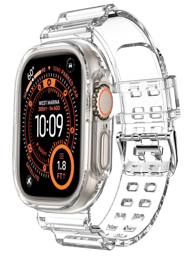داباوزا سوار DABAOZA متوافق مع ساعة Apple Watch Ultra 3 2 الشفافة مع غطاء حماية مقاس 49 مم، سوار رياضي لامع من مادة TPU للنساء والرجال لساعات iWatch SE Ultra 3 2 Series 11 10 9 8 7 6 5 4 3 2 1 (شفاف كريستالي، 49 مم) - Image 1