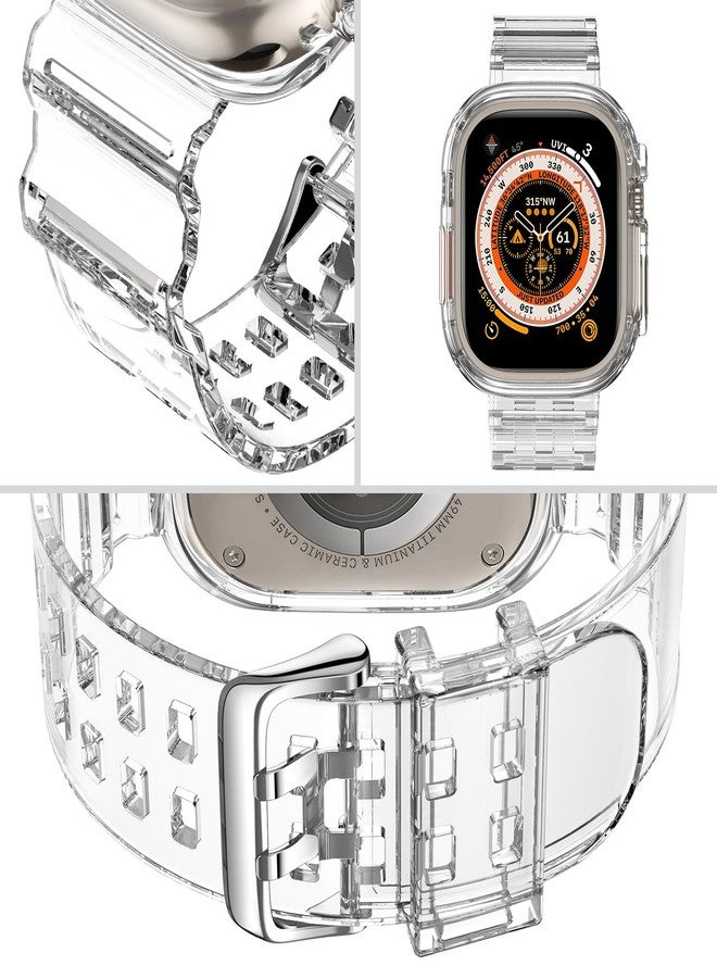 داباوزا سوار DABAOZA متوافق مع ساعة Apple Watch Ultra 3 2 الشفافة مع غطاء حماية مقاس 49 مم، سوار رياضي لامع من مادة TPU للنساء والرجال لساعات iWatch SE Ultra 3 2 Series 11 10 9 8 7 6 5 4 3 2 1 (شفاف كريستالي، 49 مم) - Image 3