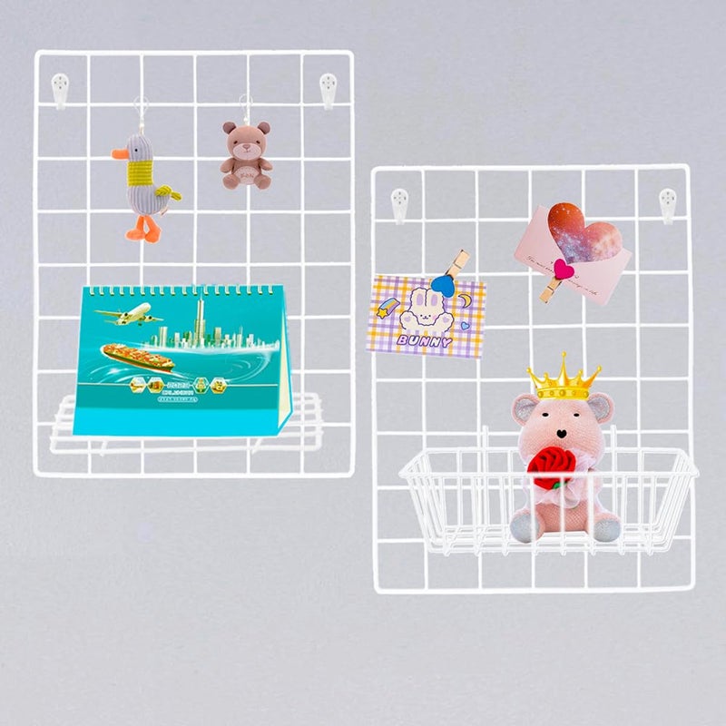 DIJIAHUA 2 Pack Wall Grid Panel Wire Photo Wall Pictures Display Board with Accessory Wall Storage Organizer Memo Board Over Desk Dcor for Home Office and Dorm White
