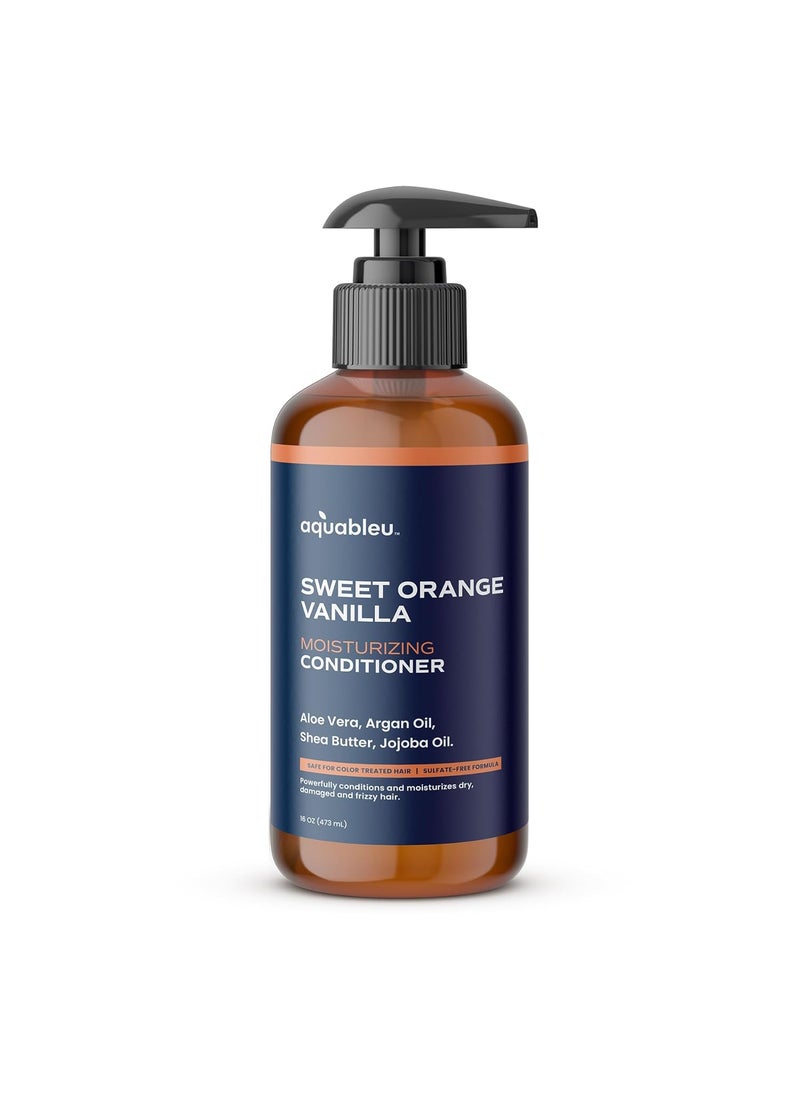 Aquableu - Sweet Orange Vanilla Conditioner – Naturally Moisturizing, Keratin Home Care Treatment – For Men and Women – with Silk Amino Acid, Aloe and Shea Butter - Soothes Dry Hair – 16oz - Image 1