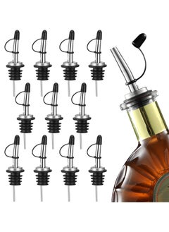 SYOSI KASTWAVE 12PCS Stainless Steel Liquor Bottle Pourers Pourers with Siamese Rubber Dust Caps Olive Oil and Vinegar Tapered Stopper Spout Liquor Pourers Dust Caps Covers with Rubber Dust Caps  - Image 1