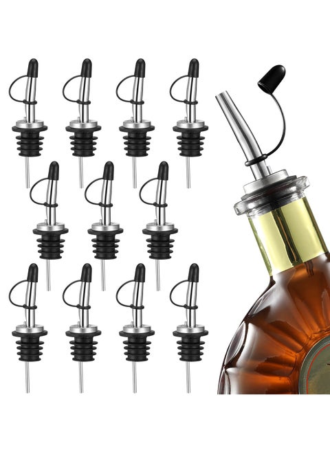 KASTWAVE 12PCS Stainless Steel Liquor Bottle Pourers Pourers with Siamese Rubber Dust Caps Olive Oil and Vinegar Tapered Stopper Spout Liquor Pourers Dust Caps Covers with Rubber Dust Caps