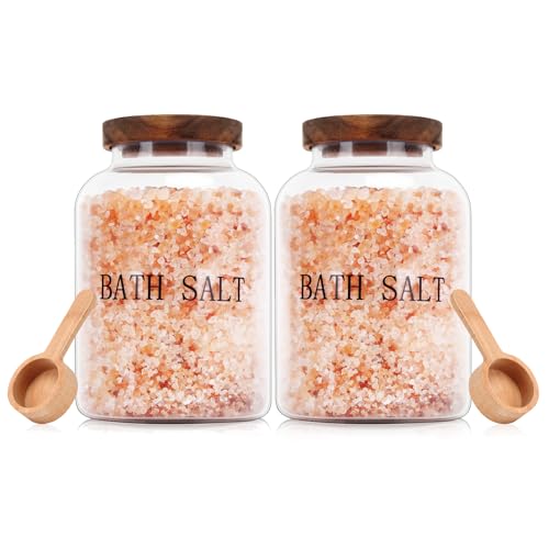 BKYFPQ 2Pcs 74 oz Glass Bath Salts JarBath Salt Container with Wooden Lid and ScoopBathroom Organizers and Storagefor Bathroom Bath DecorHome DecorBathtub Accessories for Women - Image 1