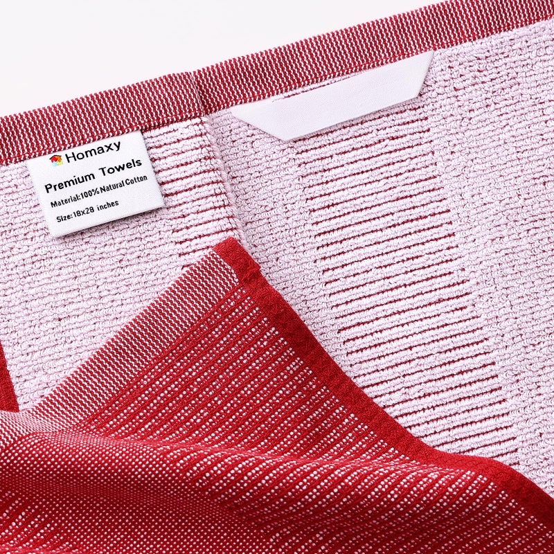Homaxy Premium Kitchen Towels(18â€x 28â€, 6 Pack), Large Cotton Kitchen Hand Towels, Flat and Terry Dish Towels, 380 GSM Highly Absorbent Tea Towel Set with Hanging Loop, Red - Image 2