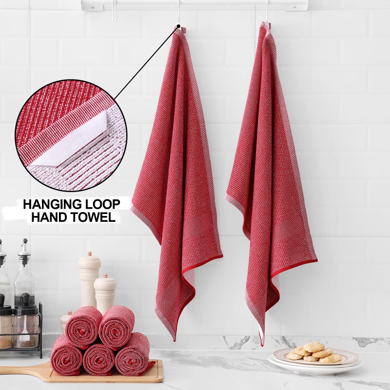 Homaxy Premium Kitchen Towels(18â€x 28â€, 6 Pack), Large Cotton Kitchen Hand Towels, Flat and Terry Dish Towels, 380 GSM Highly Absorbent Tea Towel Set with Hanging Loop, Red - Image 3