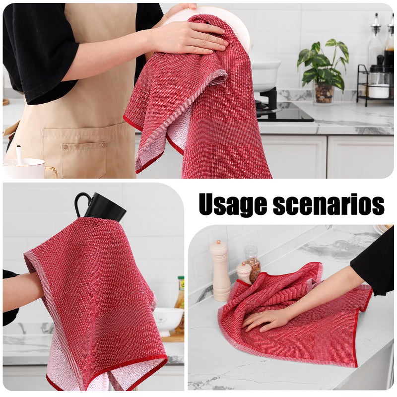 Homaxy Premium Kitchen Towels(18â€x 28â€, 6 Pack), Large Cotton Kitchen Hand Towels, Flat and Terry Dish Towels, 380 GSM Highly Absorbent Tea Towel Set with Hanging Loop, Red - Image 4