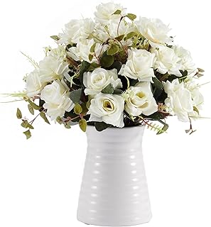 Elements Artificial Flowers in Vase 21 Rose Flower Arrangement Fake Faux Flower Bouquet for Holiday Dinning Room Table - Image 1